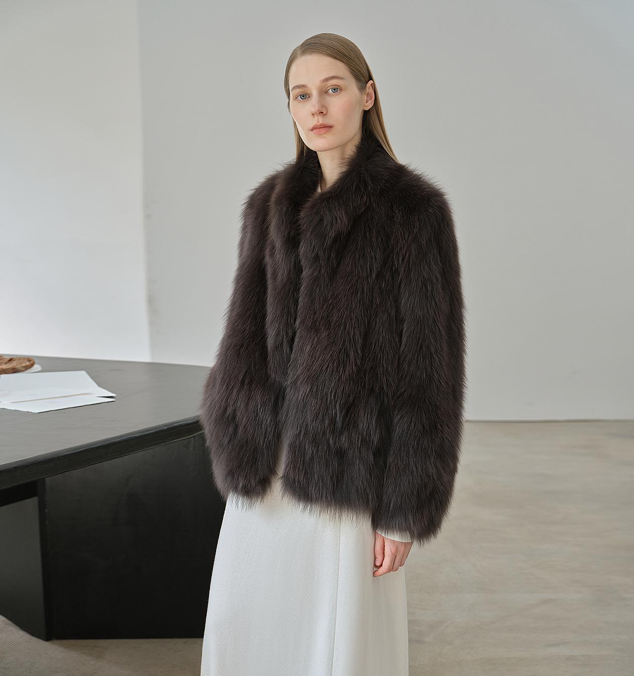"Long Nocturne" imported fox fur retro short coat for women-5