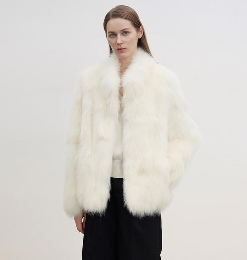 "Long Nocturne" imported fox fur retro short coat for women-3